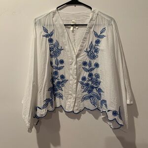 Embroidered White and Blue Women's Shrug Top